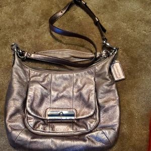 Coach soft gold bag.  Teal / green satin inside. Quality Feel.